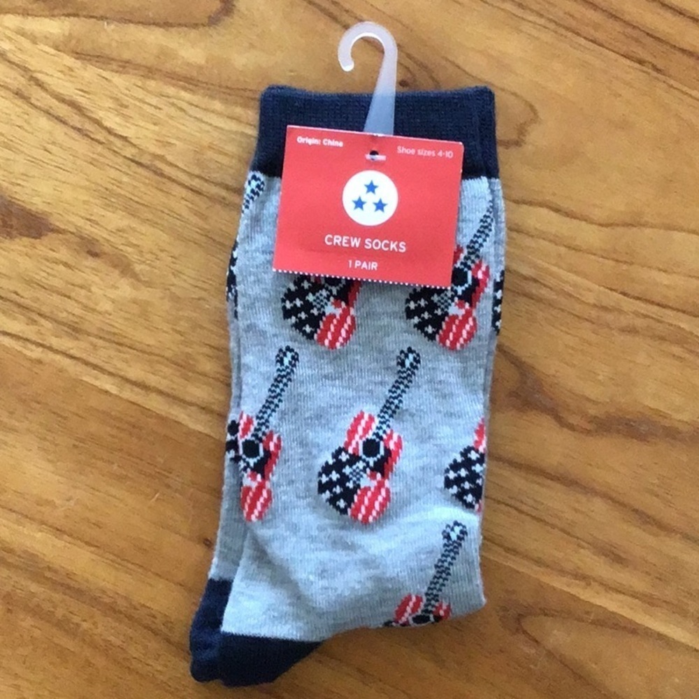 Patriotic Stars and Stripes Guitars Crew Socks - NWT